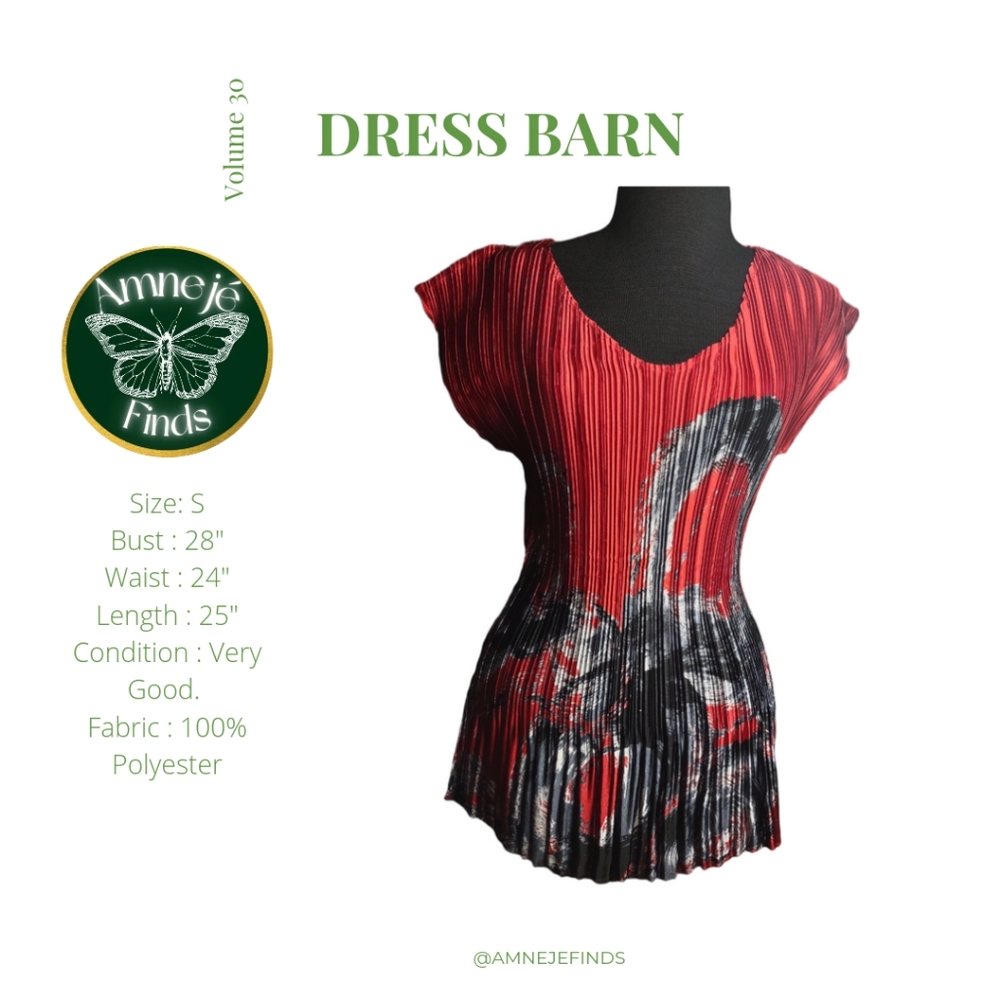 Dress Barn Red & Black Pleated Stretch Scoop Blouse S